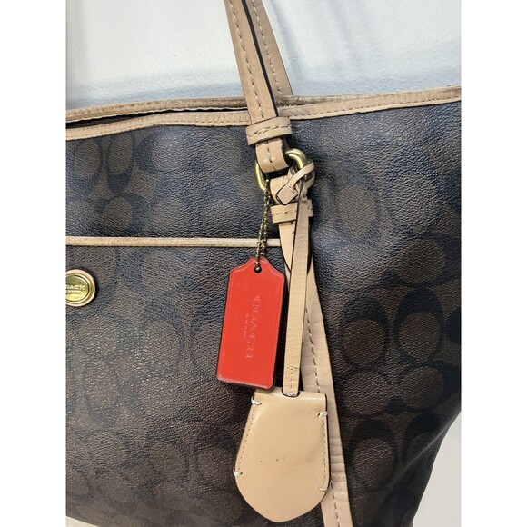 Coach Authentic Peyton Signature Brown Leather Monogram Zip Carryall Shoulder - Picture 5 of 16